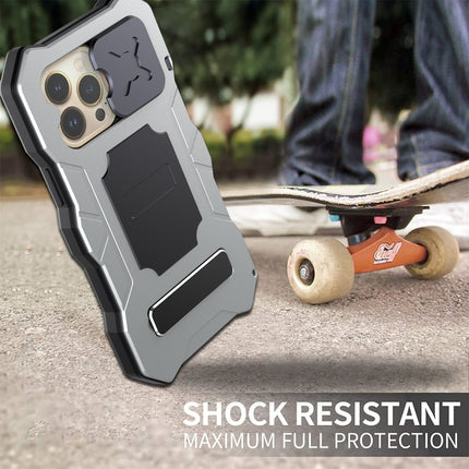 Camshield Shockproof Waterproof Dustproof Metal Case with Holder For iPhone 13 Pro(Silver)-garmade.com
