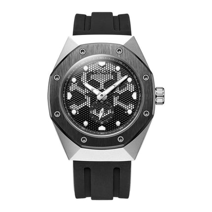 BAOGELA 1901 Honeycomb Hollow Luminous Dial Silicone Strap Quartz Watch For Men(Black Silver)-garmade.com