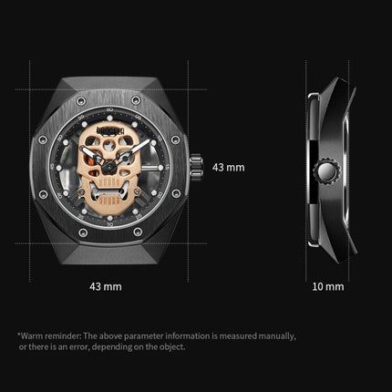 BAOGELA 1902 Skull Luminous Dial Silicone Strap Quartz Watch For Men(Black)-garmade.com