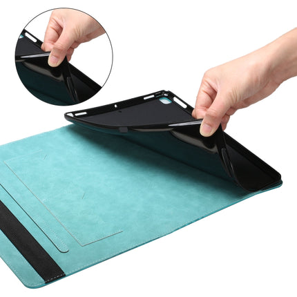 For Samsung Galaxy Tab A8 10.5 2021 X200/X205 Rhombus Skin Feel Horizontal Flip Tablet Leather Case with Card Slots & Holder(Lake Blue)-garmade.com