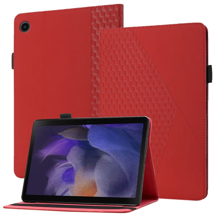 For Samsung Galaxy Tab A8 10.5 2021 X200/X205 Rhombus Skin Feel Horizontal Flip Tablet Leather Case with Card Slots & Holder(Red)-garmade.com