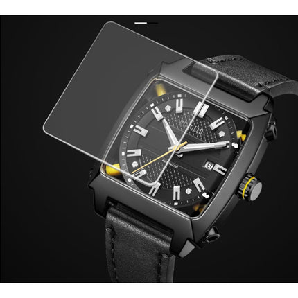 BAOGELA 6763G Square Dial Leather Strap Clock Calendar Mechanical Watch For Men(Silver Black)-garmade.com
