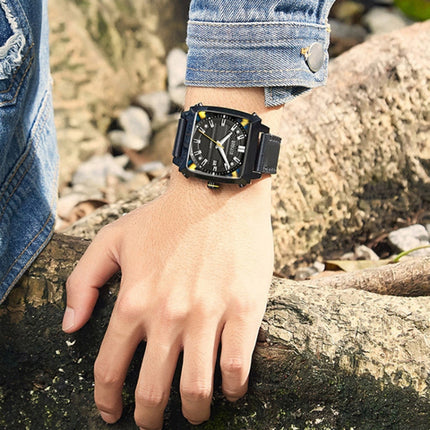 BAOGELA 6763G Square Dial Leather Strap Clock Calendar Mechanical Watch For Men(Black)-garmade.com