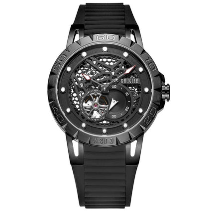 BAOGELA 6772G Round Dial Silicone Strap Luminous Clock Mechanical Watch For Men(Black Shell Black Surface Black Belt)-garmade.com