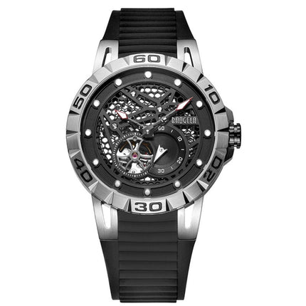 BAOGELA 6772G Round Dial Silicone Strap Luminous Clock Mechanical Watch For Men(Gun Shell Black Surface Black Belt)-garmade.com