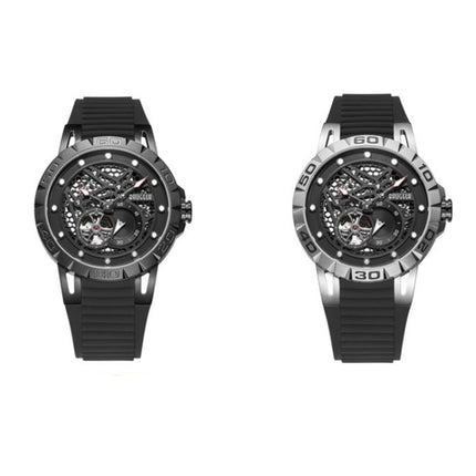 BAOGELA 6772G Round Dial Silicone Strap Luminous Clock Mechanical Watch For Men(Black Shell Black Surface Black Belt)-garmade.com