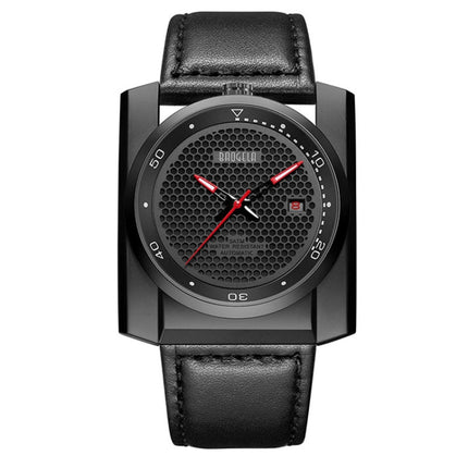 BAOGELA 6775G Honeycomb Hollow Round Dial Leather Strap Clock Calendar Mechanical Watch For Men(Black)-garmade.com