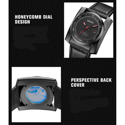 BAOGELA 6775G Honeycomb Hollow Round Dial Leather Strap Clock Calendar Mechanical Watch For Men(Black)-garmade.com