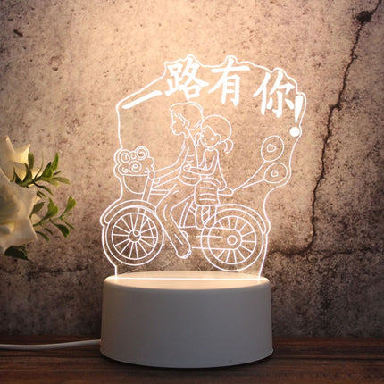 White Base Creative 3D Tricolor LED Decorative Night Light, Button USB Version, Shape:Have You All the Way(White-Warm-Warm White)-garmade.com