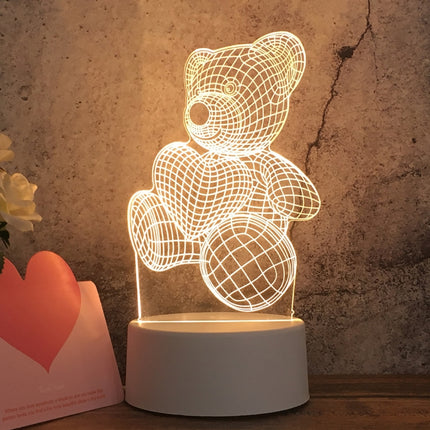 White Base Creative 3D Tricolor LED Decorative Night Light, Button USB Version, Shape:Love Bear(White-Warm-Warm White)-garmade.com