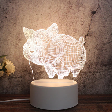 White Base Creative 3D Tricolor LED Decorative Night Light, Button USB Version, Shape:Pig(White-Warm-Warm White)-garmade.com