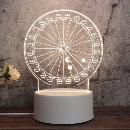 White Base Creative 3D Tricolor LED Decorative Night Light, Button USB Version, Shape:Ferris Wheel(White-Warm-Warm White)-garmade.com