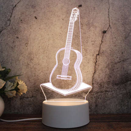 White Base Creative 3D Tricolor LED Decorative Night Light, Button USB Version, Shape:Guitar(White-Warm-Warm White)-garmade.com