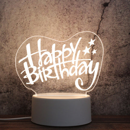 White Base Creative 3D Tricolor LED Decorative Night Light, Button USB Version, Shape:Happy Birthday(White-Warm-Warm White)-garmade.com