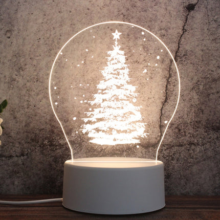 White Base Creative 3D Tricolor LED Decorative Night Light, Button USB Version, Shape:Christmas Tree 01(White-Warm-Warm White)-garmade.com
