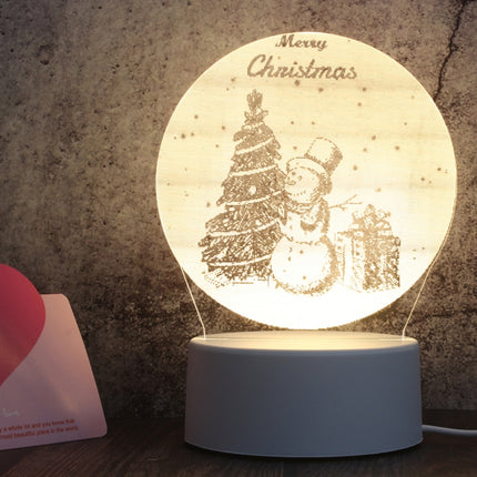 White Base Creative 3D Tricolor LED Decorative Night Light, Button USB Version, Shape:Christmas Snowman 01(White-Warm-Warm White)-garmade.com