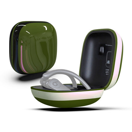 Mirror Surface Silicone + PC Wireless Earphone Protective Case for Beats Powerbeats Pro(Green+White)-garmade.com