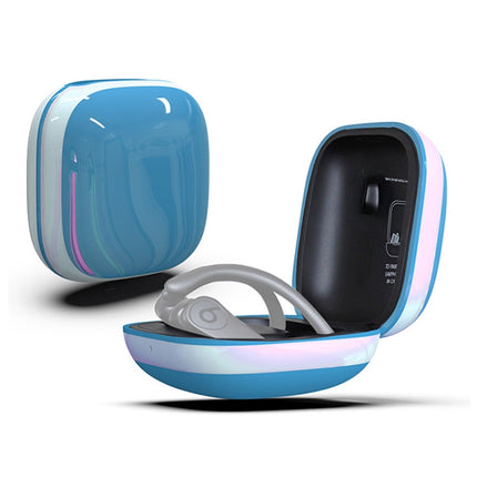 Mirror Surface Silicone + PC Wireless Earphone Protective Case for Beats Powerbeats Pro(Blue+White)-garmade.com
