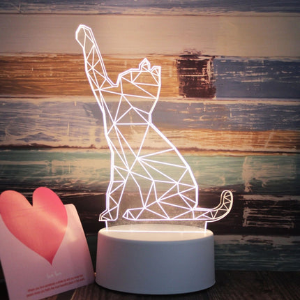 White Base Creative 3D Tricolor LED Decorative Night Light, Button Plug Version, Shape:Cat(White-Warm-Warm White)-garmade.com