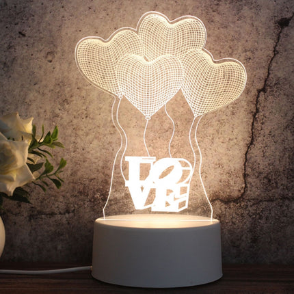 White Base Creative 3D Tricolor LED Decorative Night Light, Button Plug Version, Shape:Love Balloon(White-Warm-Warm White)-garmade.com