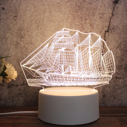 White Base Creative 3D Tricolor LED Decorative Night Light, Button Plug Version, Shape:Sailboat(White-Warm-Warm White)-garmade.com