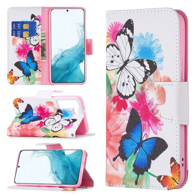 For Samsung Galaxy S22+ 5G Colored Drawing Pattern Horizontal Flip Phone Leather Case with Holder & Card Slots & Wallet(Butterflies)-garmade.com