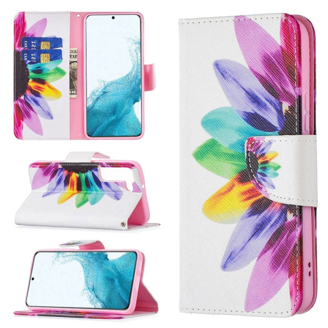 For Samsung Galaxy S22+ 5G Colored Drawing Pattern Horizontal Flip Phone Leather Case with Holder & Card Slots & Wallet(Sun Flower)-garmade.com