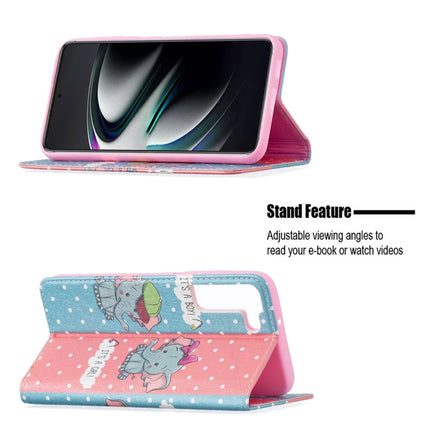 For Samsung Galaxy S22+ 5G Colored Drawing Pattern Invisible Magnetic Horizontal Flip Phone Leather Case with Holder & Card Slots & Wallet(Elephant)-garmade.com