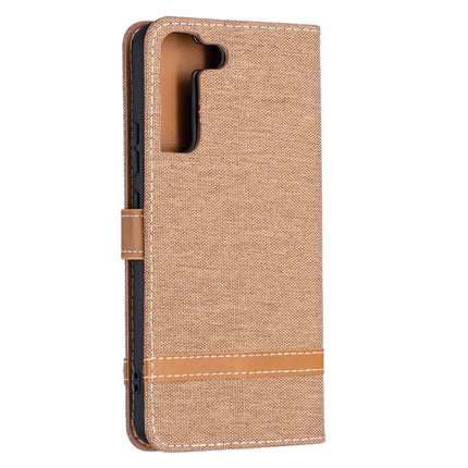 For Samsung Galaxy S22+ 5G Color Matching Denim Texture Leather Case with Holder & Card Slots & Wallet & Lanyard(Brown)-garmade.com