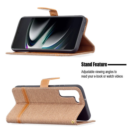 For Samsung Galaxy S22+ 5G Color Matching Denim Texture Leather Case with Holder & Card Slots & Wallet & Lanyard(Brown)-garmade.com