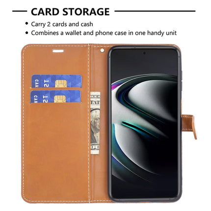 For Samsung Galaxy S22+ 5G Color Matching Denim Texture Leather Case with Holder & Card Slots & Wallet & Lanyard(Brown)-garmade.com