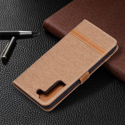 For Samsung Galaxy S22+ 5G Color Matching Denim Texture Leather Case with Holder & Card Slots & Wallet & Lanyard(Brown)-garmade.com