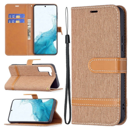 For Samsung Galaxy S22+ 5G Color Matching Denim Texture Leather Case with Holder & Card Slots & Wallet & Lanyard(Brown)-garmade.com