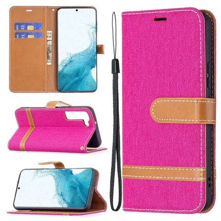 For Samsung Galaxy S22+ 5G Color Matching Denim Texture Leather Case with Holder & Card Slots & Wallet & Lanyard(Rose Red)-garmade.com