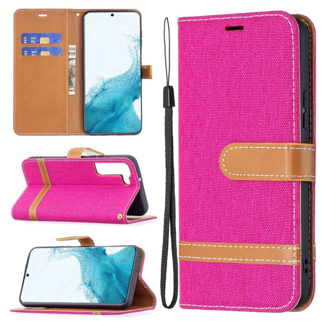 For Samsung Galaxy S22+ 5G Color Matching Denim Texture Leather Case with Holder & Card Slots & Wallet & Lanyard(Rose Red)-garmade.com