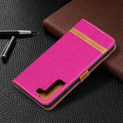 For Samsung Galaxy S22+ 5G Color Matching Denim Texture Leather Case with Holder & Card Slots & Wallet & Lanyard(Rose Red)-garmade.com