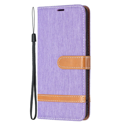 For Samsung Galaxy S22+ 5G Color Matching Denim Texture Leather Case with Holder & Card Slots & Wallet & Lanyard(Purple)-garmade.com