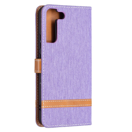 For Samsung Galaxy S22+ 5G Color Matching Denim Texture Leather Case with Holder & Card Slots & Wallet & Lanyard(Purple)-garmade.com