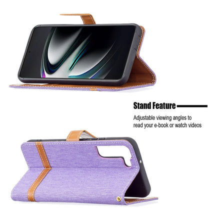 For Samsung Galaxy S22+ 5G Color Matching Denim Texture Leather Case with Holder & Card Slots & Wallet & Lanyard(Purple)-garmade.com