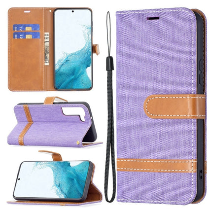For Samsung Galaxy S22+ 5G Color Matching Denim Texture Leather Case with Holder & Card Slots & Wallet & Lanyard(Purple)-garmade.com