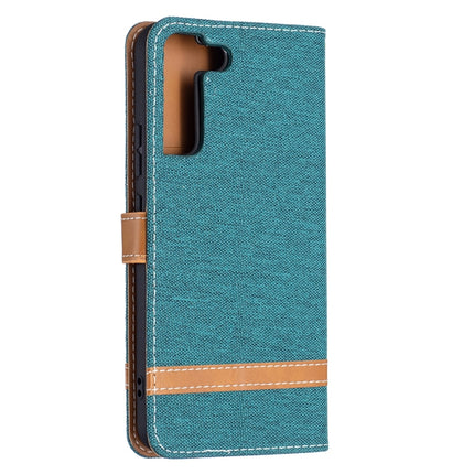 For Samsung Galaxy S22+ 5G Color Matching Denim Texture Leather Case with Holder & Card Slots & Wallet & Lanyard(Green)-garmade.com