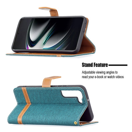 For Samsung Galaxy S22+ 5G Color Matching Denim Texture Leather Case with Holder & Card Slots & Wallet & Lanyard(Green)-garmade.com