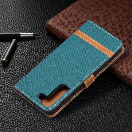 For Samsung Galaxy S22+ 5G Color Matching Denim Texture Leather Case with Holder & Card Slots & Wallet & Lanyard(Green)-garmade.com