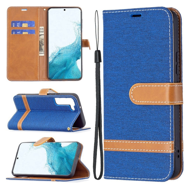 For Samsung Galaxy S22+ 5G Color Matching Denim Texture Leather Case with Holder & Card Slots & Wallet & Lanyard(Royal Blue)-garmade.com