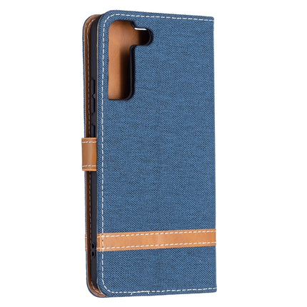 For Samsung Galaxy S22+ 5G Color Matching Denim Texture Leather Case with Holder & Card Slots & Wallet & Lanyard(Dark Blue)-garmade.com