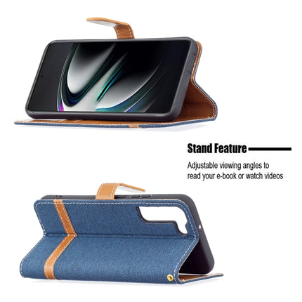 For Samsung Galaxy S22+ 5G Color Matching Denim Texture Leather Case with Holder & Card Slots & Wallet & Lanyard(Dark Blue)-garmade.com