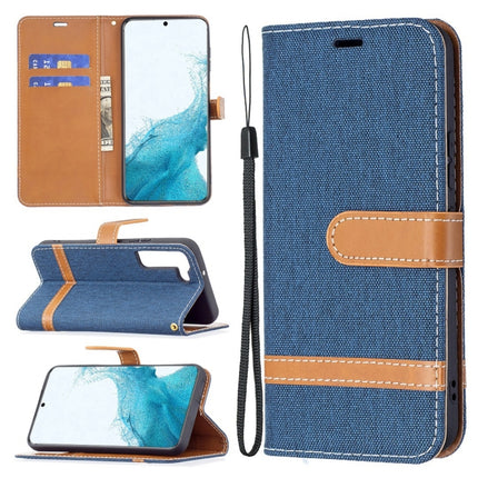 For Samsung Galaxy S22+ 5G Color Matching Denim Texture Leather Case with Holder & Card Slots & Wallet & Lanyard(Dark Blue)-garmade.com