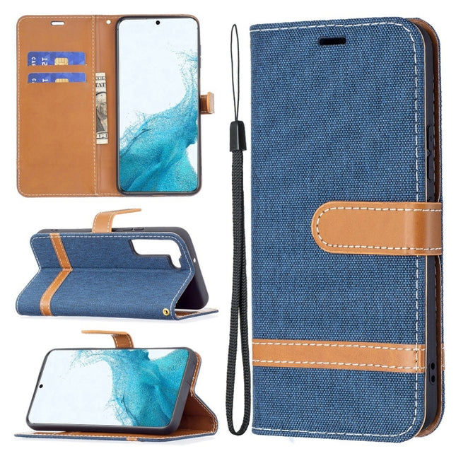 For Samsung Galaxy S22+ 5G Color Matching Denim Texture Leather Case with Holder & Card Slots & Wallet & Lanyard(Dark Blue)-garmade.com