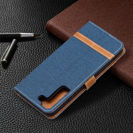 For Samsung Galaxy S22+ 5G Color Matching Denim Texture Leather Case with Holder & Card Slots & Wallet & Lanyard(Dark Blue)-garmade.com