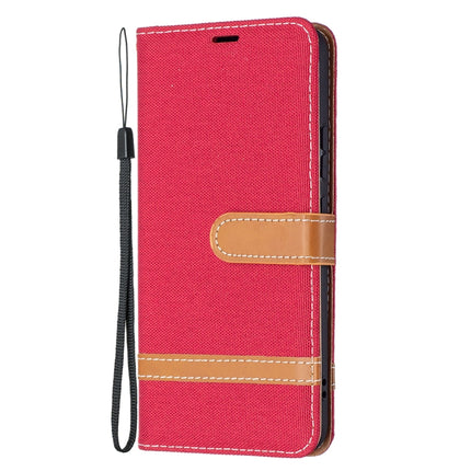 For Samsung Galaxy S22+ 5G Color Matching Denim Texture Leather Case with Holder & Card Slots & Wallet & Lanyard(Red)-garmade.com